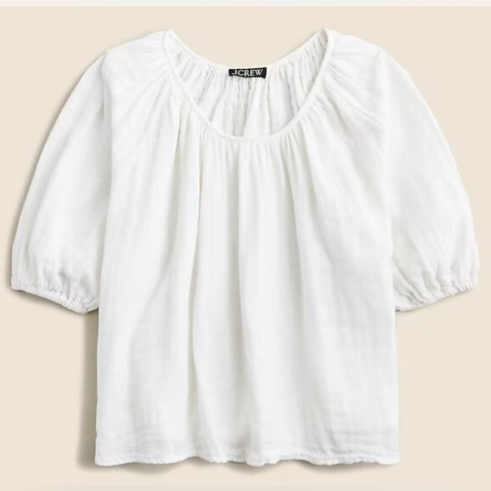 J.Crew Swingy puff-sleeve top in cotton-linen blend gauze, Size XS